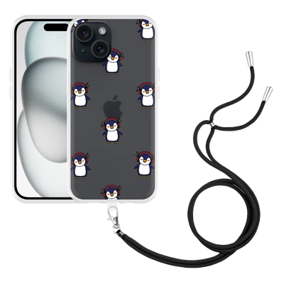 Cazy Hoesje met koord geschikt voor iPhone 15 Penguin Chillin