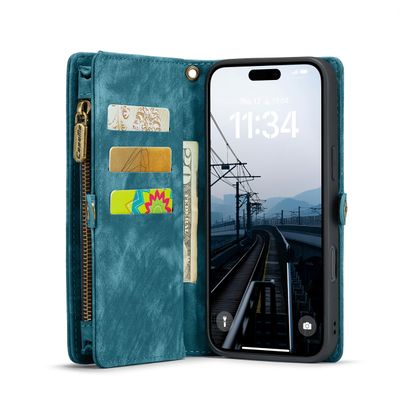 Caseme Hoesje geschikt voor iPhone 16 Pro Max - Luxe Leren Portemonnee Hoesje - Blauw