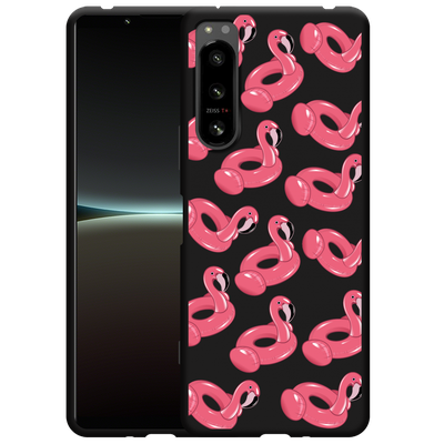 Cazy Hoesje Zwart geschikt voor Sony Xperia 5 IV - Inflatable Flamingos