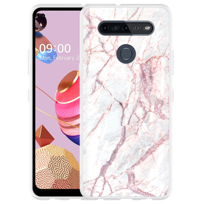 Cazy Hoesje geschikt voor LG K51S - White Pink Marble