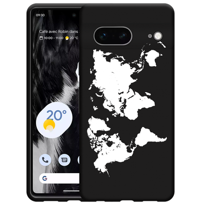 Cazy Hoesje Zwart geschikt voor Google Pixel 7 - World Map