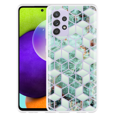 Cazy Hoesje geschikt voor Samsung Galaxy A52 5G - Groen Hexagon Marmer
