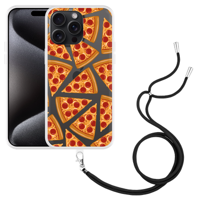 Cazy Hoesje met koord geschikt voor iPhone 15 Pro Max Pizza Party