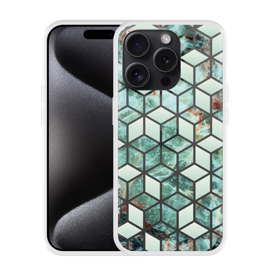 Cazy Hoesje geschikt voor iPhone 15 Pro Groen Hexagon Marmer