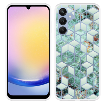 Cazy Hoesje geschikt voor Samsung Galaxy A25 Groen Hexagon Marmer