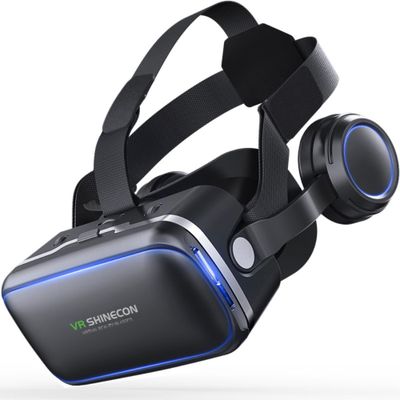 VR SHINECON Virtual Reality Bril met Earphones - 4 tot 6 inch - Zwart