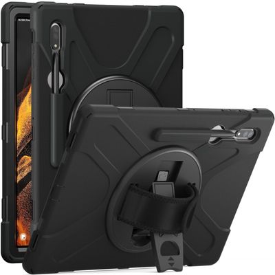 Cazy Shockproof Hoes geschikt voor Samsung Galaxy Tab S8 Ultra - 360 graden draaibaar - Zwart