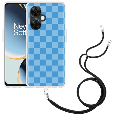 Cazy Hoesje met koord geschikt voor OnePlus Nord CE 3 Lite 5G Blauw Dambordpatroon