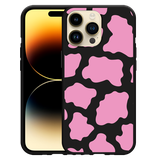 Hoesje Zwart geschikt voor iPhone 14 Pro Max - Roze Koeienvlekken