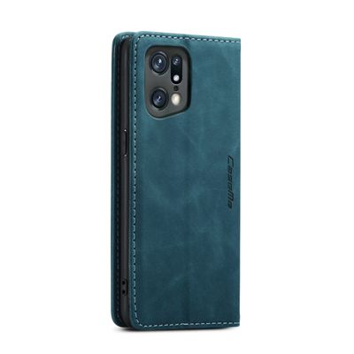 Caseme Hoesje geschikt voor Oppo Find X5 Pro - Retro Wallet Case - Blauw