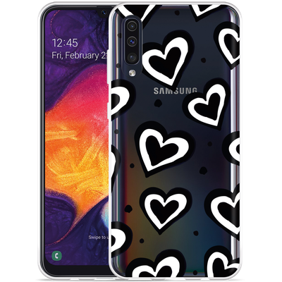 Cazy Hoesje geschikt voor Samsung Galaxy A50 - Watercolor Hearts