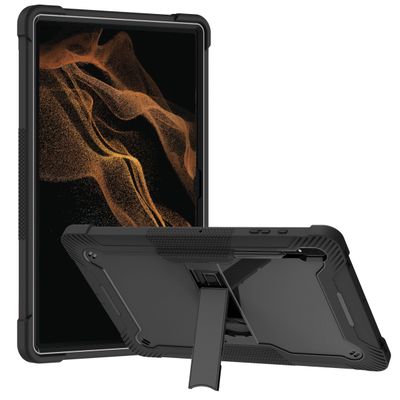 Cazy Full Body Shockproof Hoes geschikt voor Samsung Galaxy Tab S8 Ultra - Inclusief Penhouder - Anti-stofpluggen - Zwart