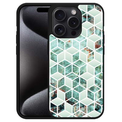 Cazy Hardcase Hoesje geschikt voor iPhone 15 Pro Groen Hexagon Marmer