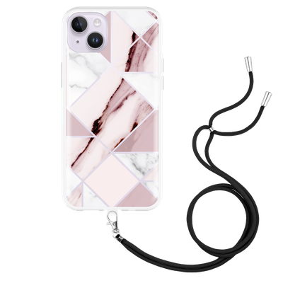 Cazy Hoesje met Koord geschikt voor iPhone 14 Plus - Roze Marmer