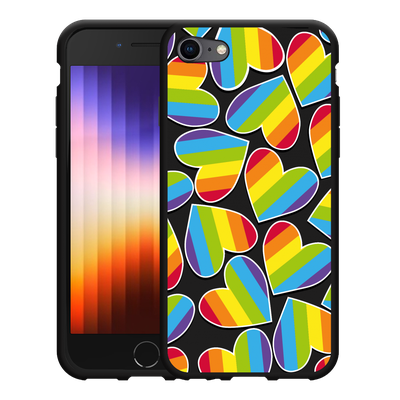 Cazy Hoesje Zwart geschikt voor iPhone 7/8 - Regenboog Hartjes