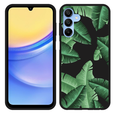 Cazy Hoesje Zwart geschikt voor Samsung Galaxy A15 4G/5G Palm Leaves