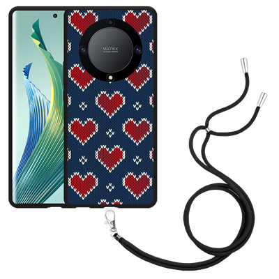 Cazy Hoesje met koord Zwart geschikt voor Honor Magic5 Lite Gebreide Hartjes