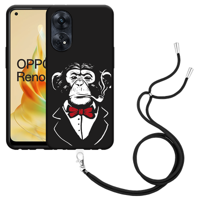 Cazy Hoesje met koord Zwart geschikt voor Oppo Reno8 T 4G Smoking Chimp