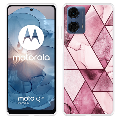 Cazy Hoesje geschikt voor Motorola Moto G04/G04s/G24/G24 Power Roze Marmer Mix