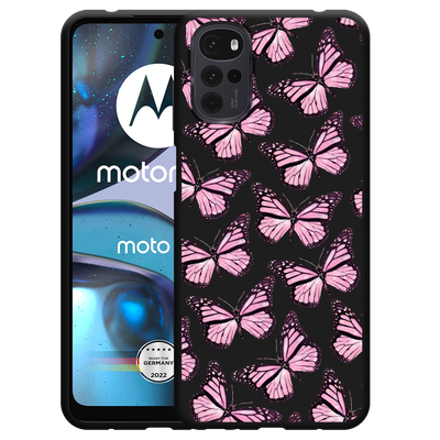 Cazy Hoesje Zwart geschikt voor Motorola Moto G22 - Roze Vlinders