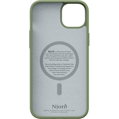 Njord Collections Suede Comfort+ Hoesje geschikt voor iPhone 15 Plus - 2M valbescherming - Gerecycled / Duurzaam materiaal - Olive