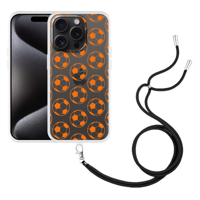 Cazy Hoesje met koord geschikt voor iPhone 15 Pro Orange Soccer Balls