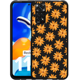 Hoesje Zwart geschikt voor Xiaomi Redmi Note 11/11S - Oranje Bloemen
