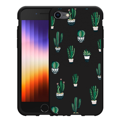 Cazy Hoesje Zwart geschikt voor iPhone SE 2022 - Green Cactus
