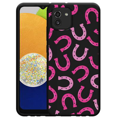 Cazy Hoesje Zwart geschikt voor Samsung Galaxy A03 - Pink Horseshoes