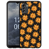 Hoesje Zwart geschikt voor Nokia G60 - Oranje Bloemen