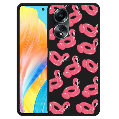 Cazy Hoesje Zwart geschikt voor Oppo A58 4G Inflatable Flamingos