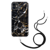 Hoesje met Koord geschikt voor iPhone 11 - Zwart Goud Marmer
