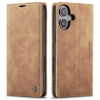 Caseme Hoesje geschikt voor iPhone 16 - Retro Wallet Case - Bruin