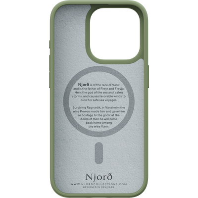 Njord Collections Suede Comfort+ Hoesje geschikt voor iPhone 15 Pro - 2M valbescherming - Gerecycled / Duurzaam materiaal - Olive