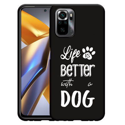 Cazy Hoesje Zwart geschikt voor Poco M5s - Life Is Better With a Dog Wit