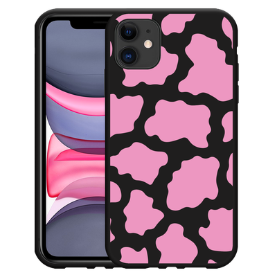 Cazy Hoesje Zwart geschikt voor iPhone 11 Roze Koeienvlekken