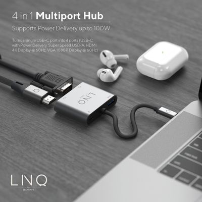 LINQ Connects 4-in-1 USB-C / HDMI Adapter + 2M USB-C PD Kabel