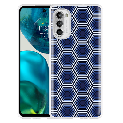 Cazy Hoesje geschikt voor Motorola Moto G52 - Blauwe Hexagons