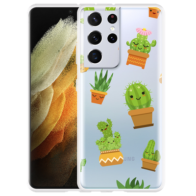 Cazy Hoesje geschikt voor Samsung Galaxy S21 Ultra - Happy Cactus