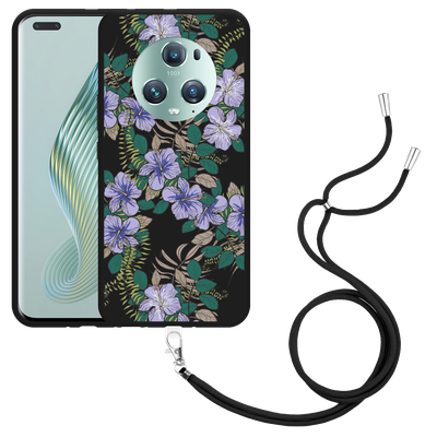 Cazy Hoesje met koord Zwart geschikt voor Honor Magic5 Pro Purple Flowers