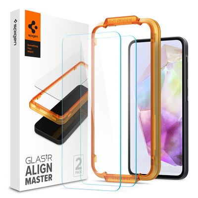 Spigen Screenprotector geschikt voor Samsung Galaxy A35 - Tempered Glas met Montage 2 stuks - Transparant