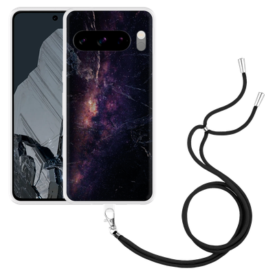 Cazy Hoesje met koord geschikt voor Google Pixel 8 Pro Black Space Marble