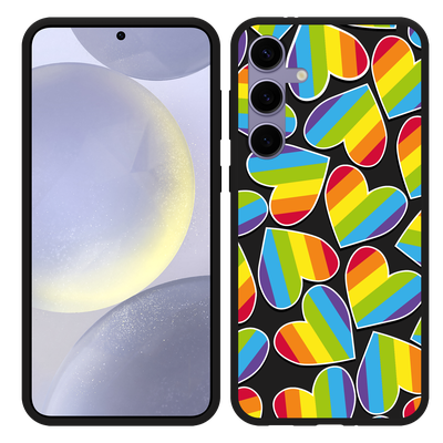 Cazy Hoesje Zwart geschikt voor Samsung Galaxy S24+ Regenboog Hartjes