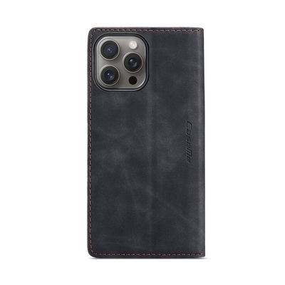 Caseme Hoesje geschikt voor iPhone 16 Pro Max - Retro Wallet Case - Zwart