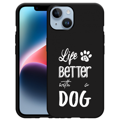 Cazy Hoesje Zwart geschikt voor iPhone 14 - Life Is Better With a Dog Wit