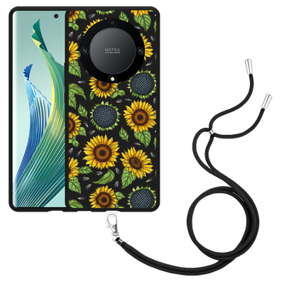 Cazy Hoesje met koord Zwart geschikt voor Honor Magic5 Lite Sunflowers