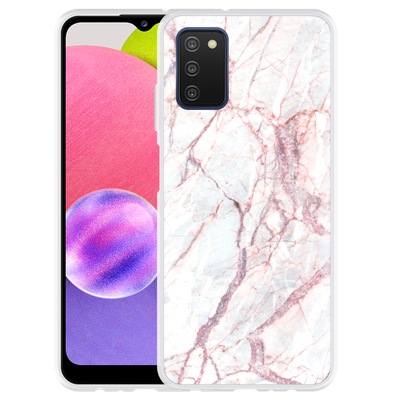 Cazy Hoesje geschikt voor Samsung Galaxy A03s - White Pink Marble