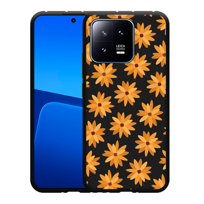 Cazy Hoesje Zwart geschikt voor Xiaomi 13 Oranje Bloemen