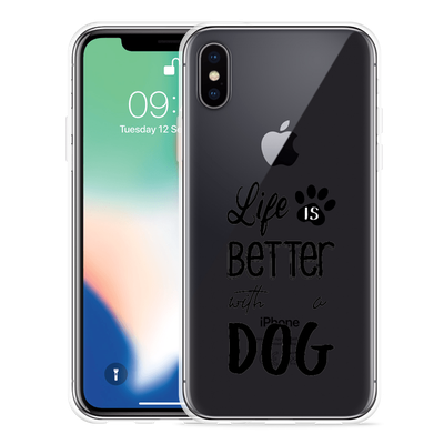 Cazy Hoesje geschikt voor iPhone Xs - Life Is Better With a Dog Zwart