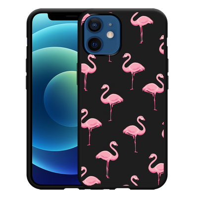 Cazy Hoesje Zwart geschikt voor iPhone 12/12 Pro - Flamingo